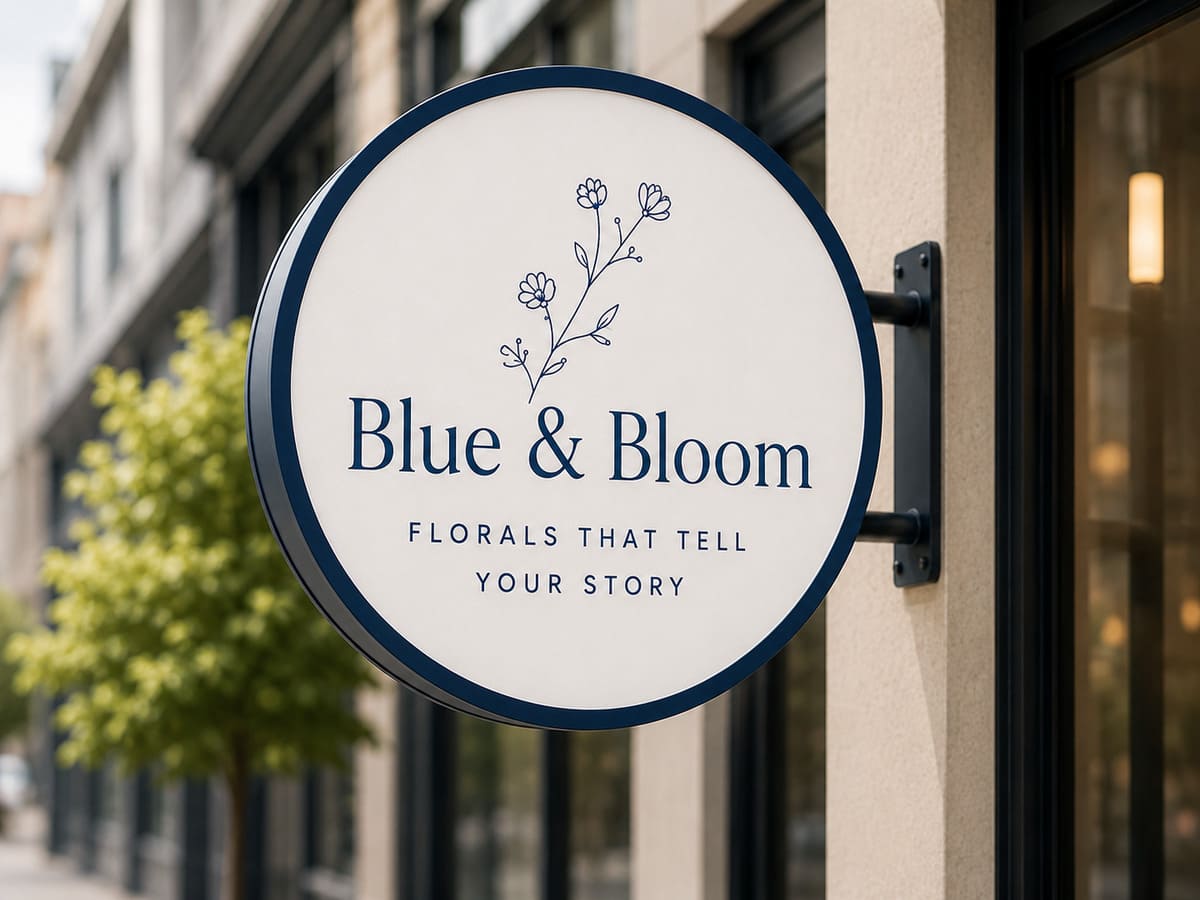 Blue and Bloom stop signage