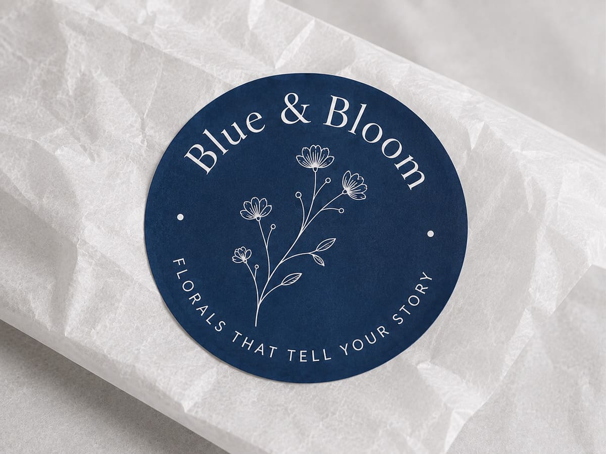 Blue and Bloom sticker to seal wrapping